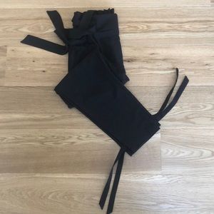 Grace Karin Black Ankle Cropped High Waist Pencil Pants with Tie and Pockets.